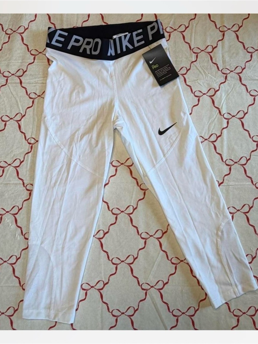 Nike White womens' Pro Compression Leggings with Black Waistband